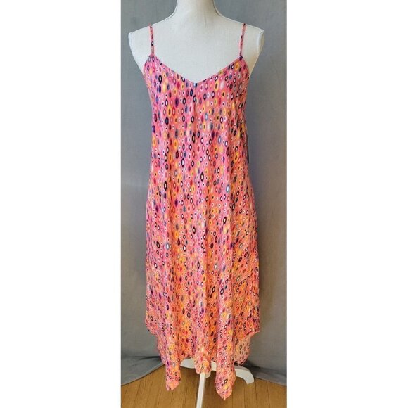 Womens Spaghetti Strap Dress Colorful Coral Graphic Print With Pockets Sz S NEW! - Picture 1 of 12